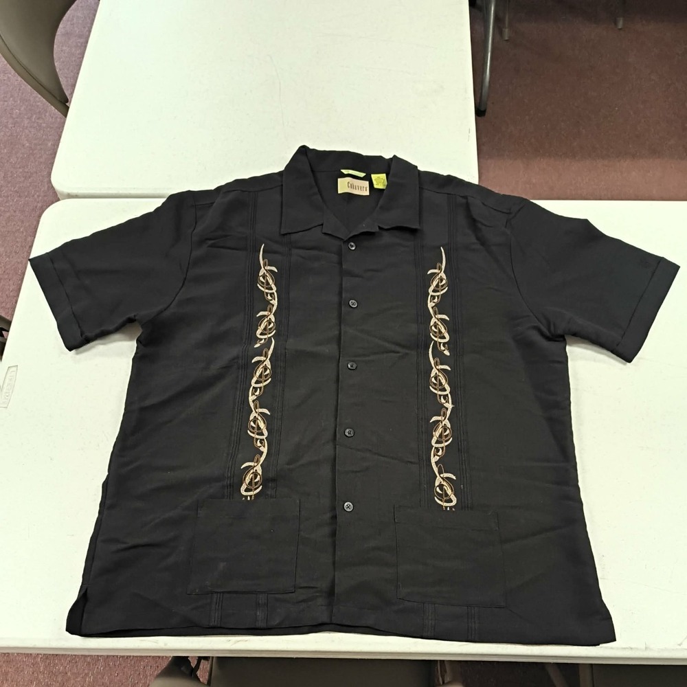 Cubavera Men's XXL Embroidered Guayabera Shirt Black Treble Clef Music Dress - Picture 12 of 12